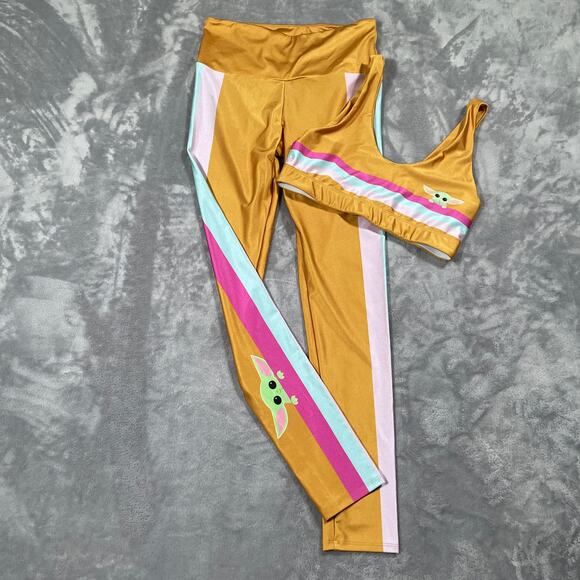 Goldsheep Pants - GoldSheep Leggings Bra Set Gold Large Grogu Mandalorian Sporty Athleisure Gym